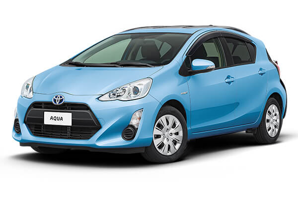 Blue Toyota Aqua.
