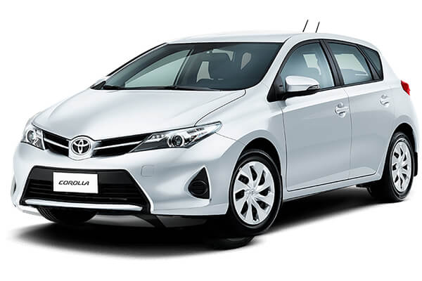 Silver Toyota Corolla Hatch.