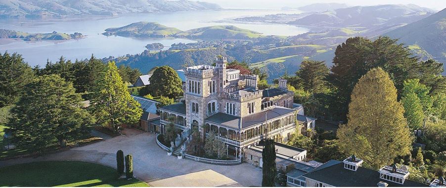 Aerial view of Larnach Castle & Beautiful Gardens in Dunedin.