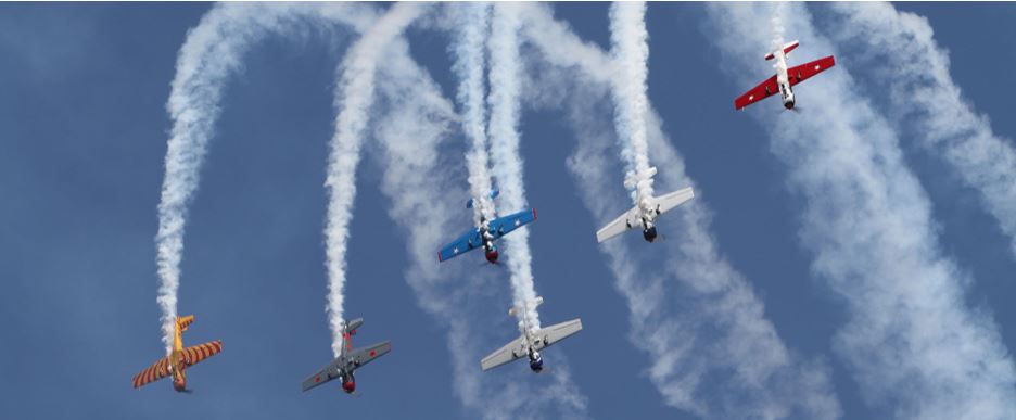 A spectacular flight display of six planes at the Wings Air Festival in Wairarapa.