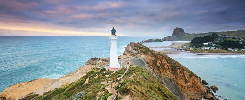 Castlepoint Lighthouse with beautiful evening sunlight.