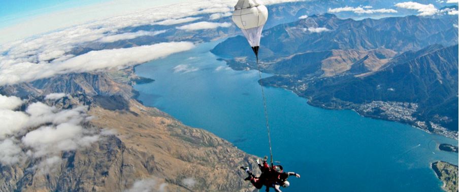tandem skydiving high above Queenstown.