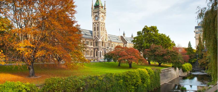 Beautiful Garden and University of Otago Clocktower Building.