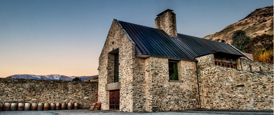 Amisfield restaurant in Queenstown on a clear crisp evening.