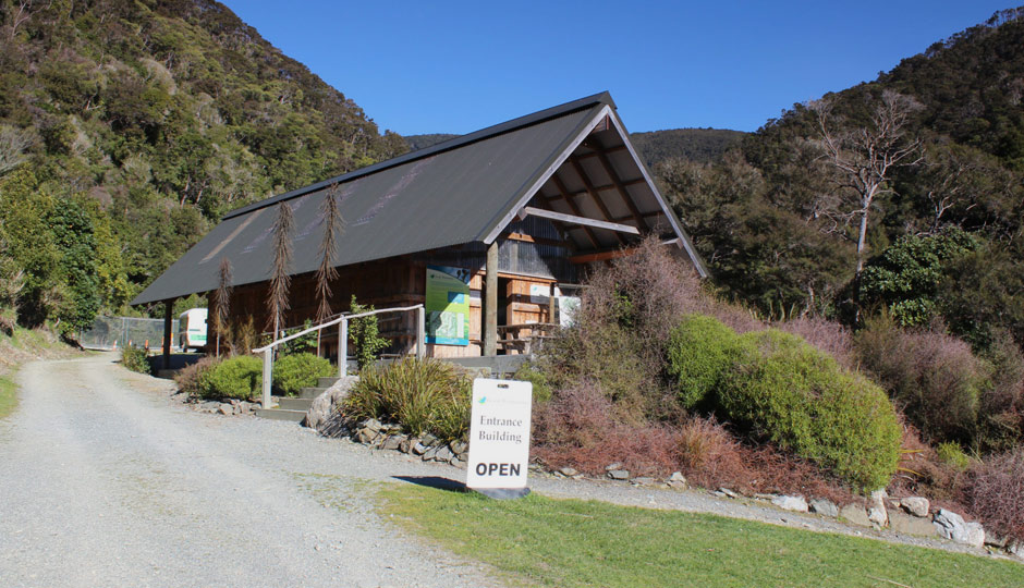 Entrance hutt to the Brook Waimārama Sanctuary.